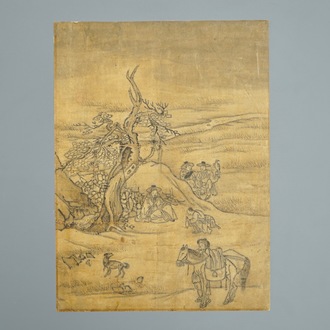 Ecole coréenne: Personnages dans un paysage, encre sur papier, Joseon, 18/19ème