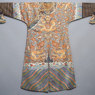 A Chinese imperial brown-ground kesi eight-dragon robe, probably Jiaqing, 1st half 19th C.