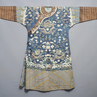 A Chinese blue-ground kesi eight-dragon robe, 19th C.