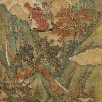 十九世纪   绢本人物风景画