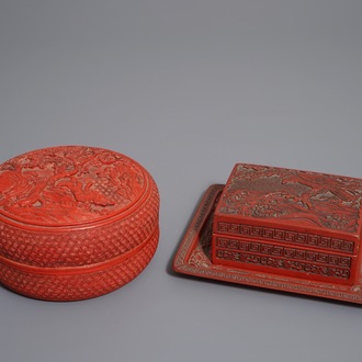 Deux boîtes couvertes en laque rouge, Chine, 20ème