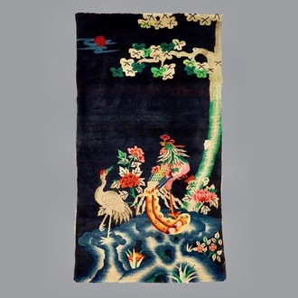 A Chinese 'phoenix and crane' carpet, Republic, 1st half 20th C.