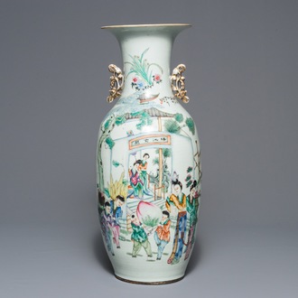 A Chinese famille rose double design vase, 19/20th C.