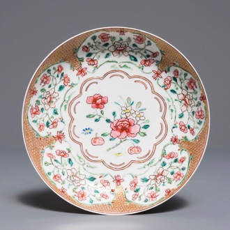 A Chinese famille rose eggshell plate with floral design, Yongzheng