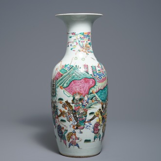 A Chinese famille rose 'warriors' vase, Kangxi mark, 19th C.