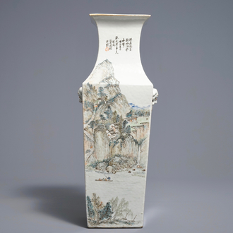 Un vase de forme carré en porcelaine de Chine qianjiang cai, signé Wang Youtang, début du 20ème