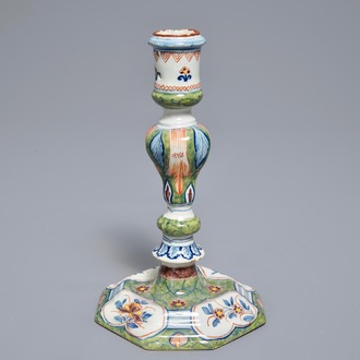 A polychrome Dutch Delft candlestick, 18th C.