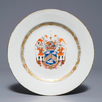 A Chinese famille rose English market armorial plate, Qianlong