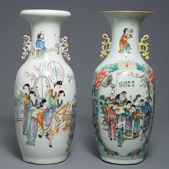 Deux vases en porcelaine de Chine famille rose aux double décors, 19/20ème