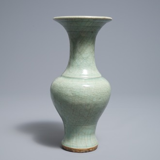 A Chinese Longquan celadon vase with incised design, Ming