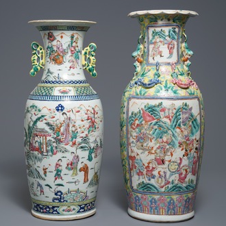 Two Chinese famille rose vases with figures in landscapes, 19th C.