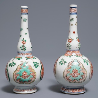 A pair of Chinese famille verte rosewater sprinklers, Kangxi