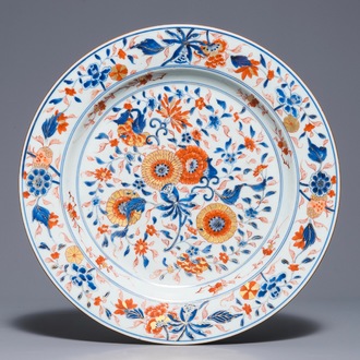 A large Chinese Imari style charger with floral design, Kangxi