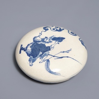 Une boîte à cire en porcelaine de Chine bleu et blanc, marque de Kangxi, 19ème