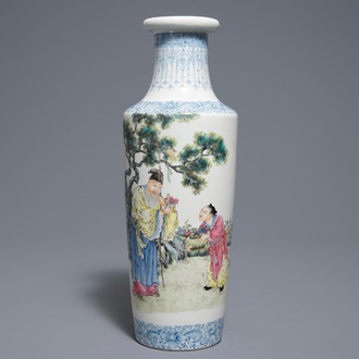 A Chinese famille rose vase with a sage and his servant, Qianlong mark, Republic, 20th C.