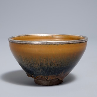 A Chinese silver-mounted Jian 'hare's fur' bowl, Song