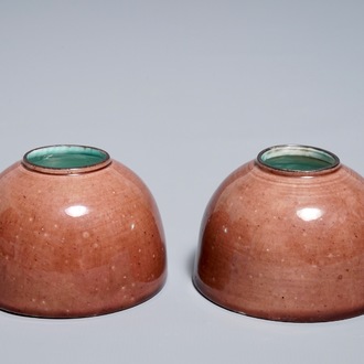 A pair of Chinese peachbloom-glazed brush washers, Kangxi