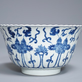 A Chinese blue and white lobed bowl, Kangxi
