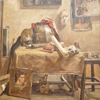 Sadji (Sha Qi, Sha Yinnian) (1914-2005), A still life in the painter's studio, oil on canvas, dated 1939