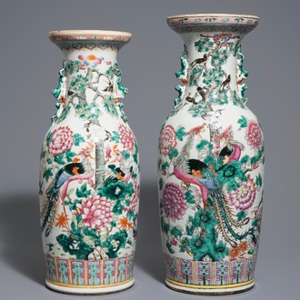 Two Chinese famille rose 'phoenix' vases, 19th C.