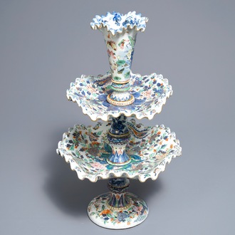 An exceptional three-piece Chinese famille rose epergne milieu-de-table, 19th C.