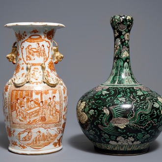 Two Chinese famille noire and iron red vases, 19th C.