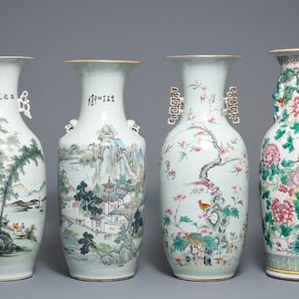 Quatre vases en porcelaine de Chine famille rose et qianjiang cai, 19/20ème