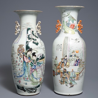 Deux vases en porcelaine de Chine famille rose aux double décors, 19/20ème