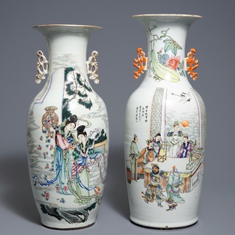 Two Chinese famille rose double design vases, 19/20th C.