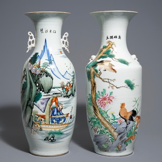 Deux vases en porcelaine de Chine famille rose, 19/20ème