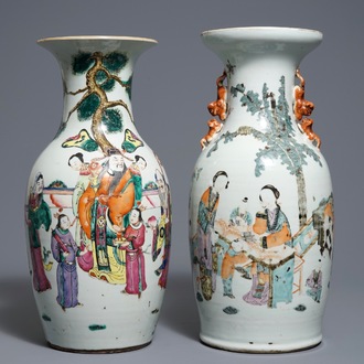 Twee Chinese famille rose en qianjiang cai vazen, 19e eeuw