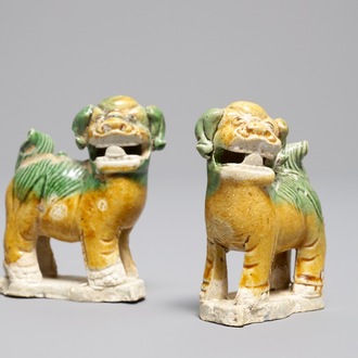 A pair of Chinese verte biscuit incense holders in the shape of lions, Ca Mau wreck, Yongzheng