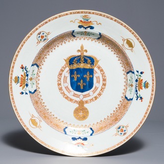 A large Chinese armorial dish from the service of King Louis XV of France, Yongzheng, ca. 1732