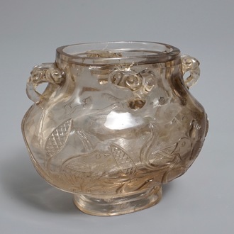 A Chinese carved rock crystal hu vase, 18/19th C.