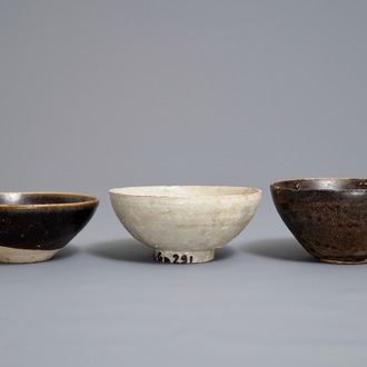 Three Chinese black-, brown- and cream-glazed bowls, Song and later