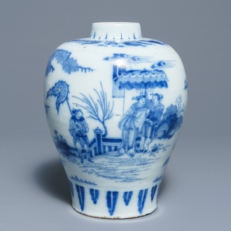 A Dutch Delft blue and white chinoiserie vase, last quarter 17th C.