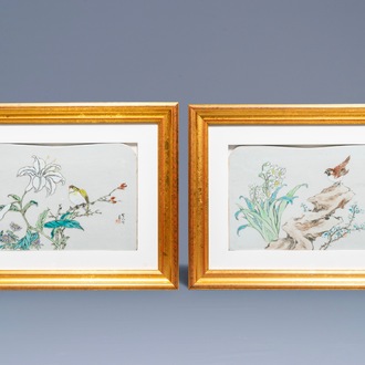 Two framed Chinese qianjiang cai plaques, Jin Pin Qing, 19th C.
