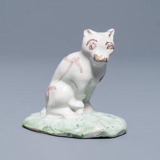 A Brussels faience model of a cat, 18th C.