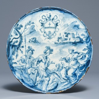 An Italian maiolica armorial tazza, Savona, 18th C.