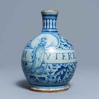 An Italian maiolica pharmacy bottle with Saint Margaret of Antioch, dated 1578