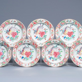 Sept assiettes en porcelaine de Chine famille rose, Yongzheng/Qianlong