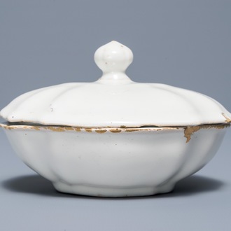 A white-glazed spice box and cover, Brussels, 18th C.