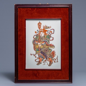 A Chinese famille rose plaque depicting Qin Shubao, 19/20th C.