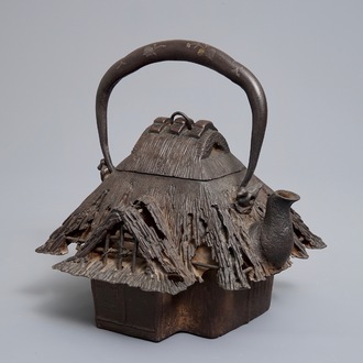 A Japanese hut-shaped cast iron tetsubin kettle, Meiji, 19th C.