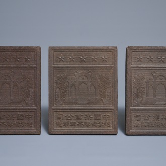 Three Chinese black tea bricks, Hubei, 20th C.