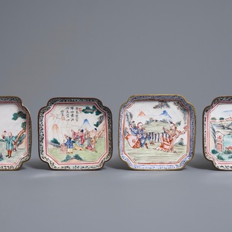 Vier Chinese Canton email vierkante schoteltjes, Qianlong