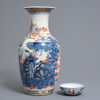 Un vase et un bol en porcelaine de Chine famille verte et rose, 19ème