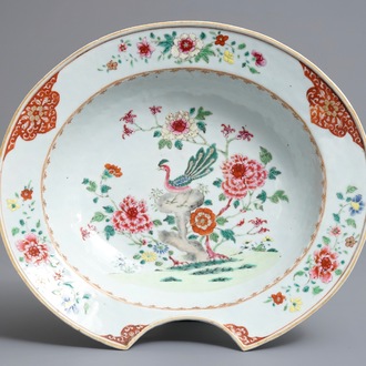 A Chinese famille rose shaving bowl with a peacock, Qianlong