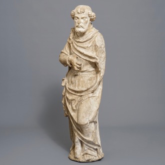 A carved stone figure of Saint Peter standing, prob. France, 16th C.