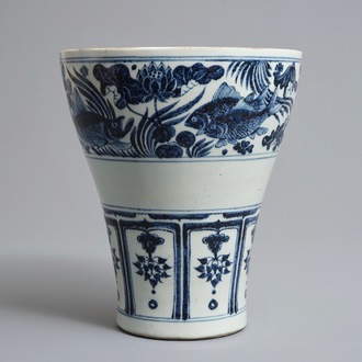 A Chinese blue and white Yuan style reduced meiping vase, 19/20th C.